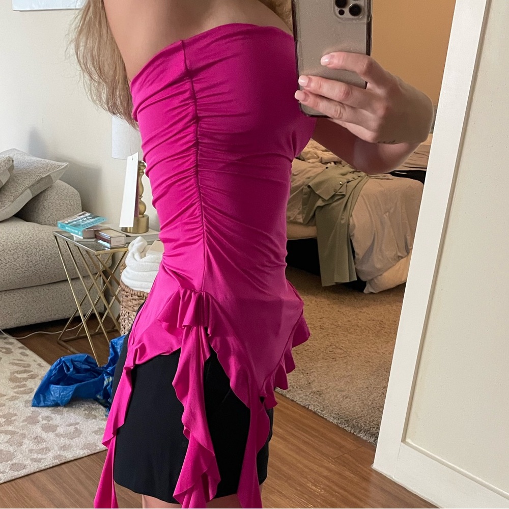 Pink Strapless Ruffle Top - Picture 2 of 4